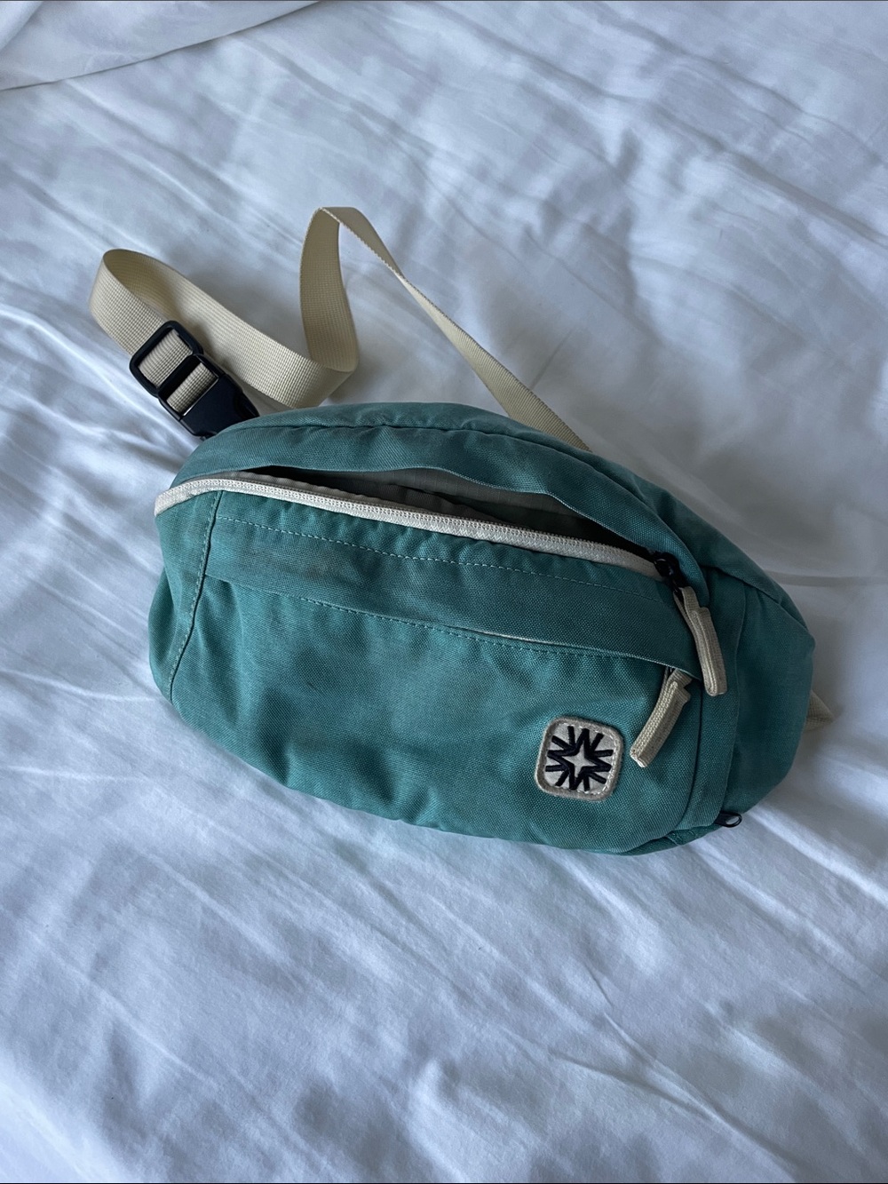Teal Canvas Travel Waist Bag with Beige Strap - Walker Family Goods
